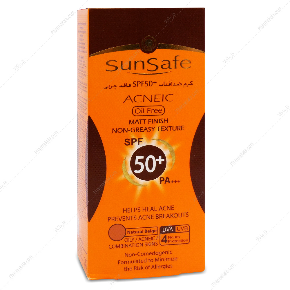 ضد آفتاب سان سیف نچرال کرم ضد آفتاب SPF50 فاقد چربی بژ طبیعی سان سیف