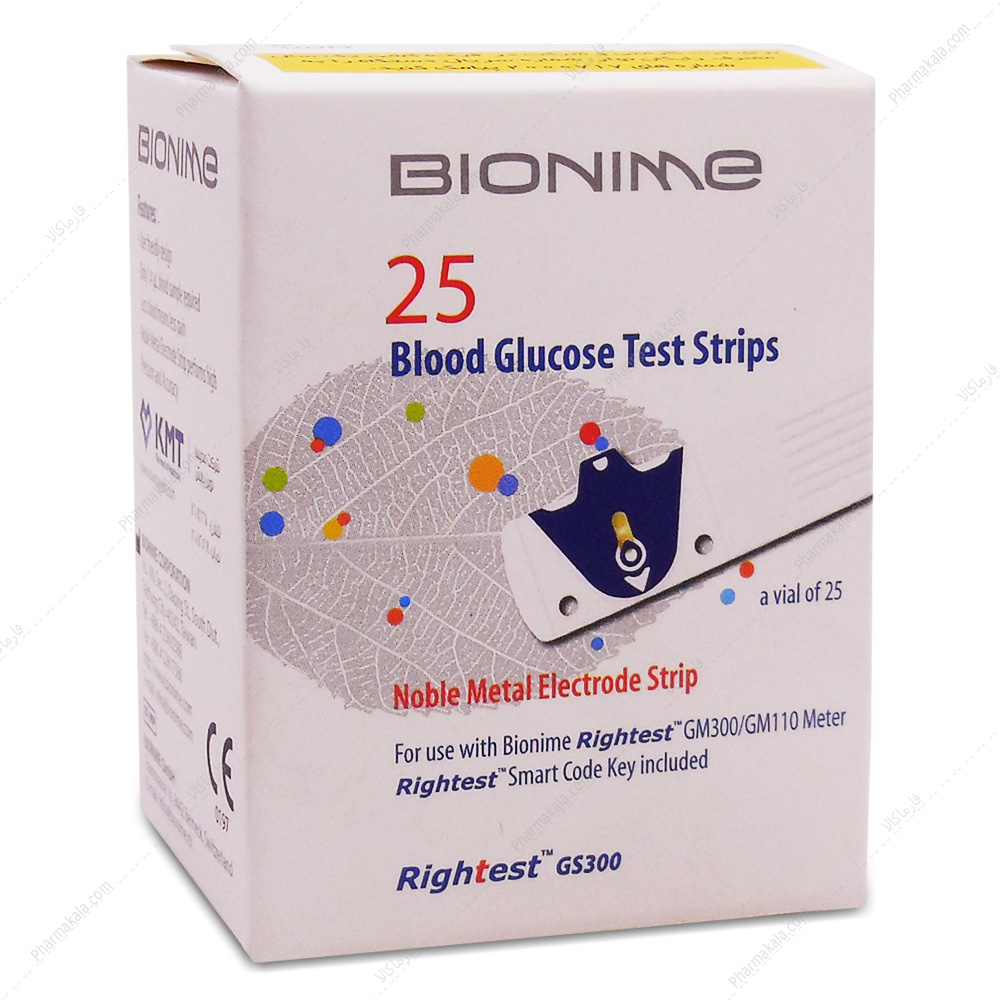 نوار تست قند خون بايونيم نوار تست قند خون مدل Bionime GS300 بایونیم 25 عددی