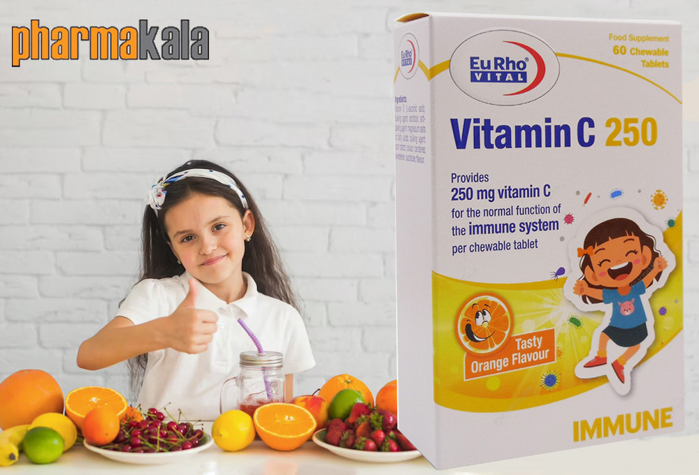 قرص جویدنی ویتامین ث 250 یوروویتال 60 عددی قرص جویدنی ویتامین ث Vitamin C 250 یوروویتال