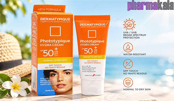 کرم ضد آفتاب پوست نرمال تا خشک SPF50 بی رنگ درماتیپیک 